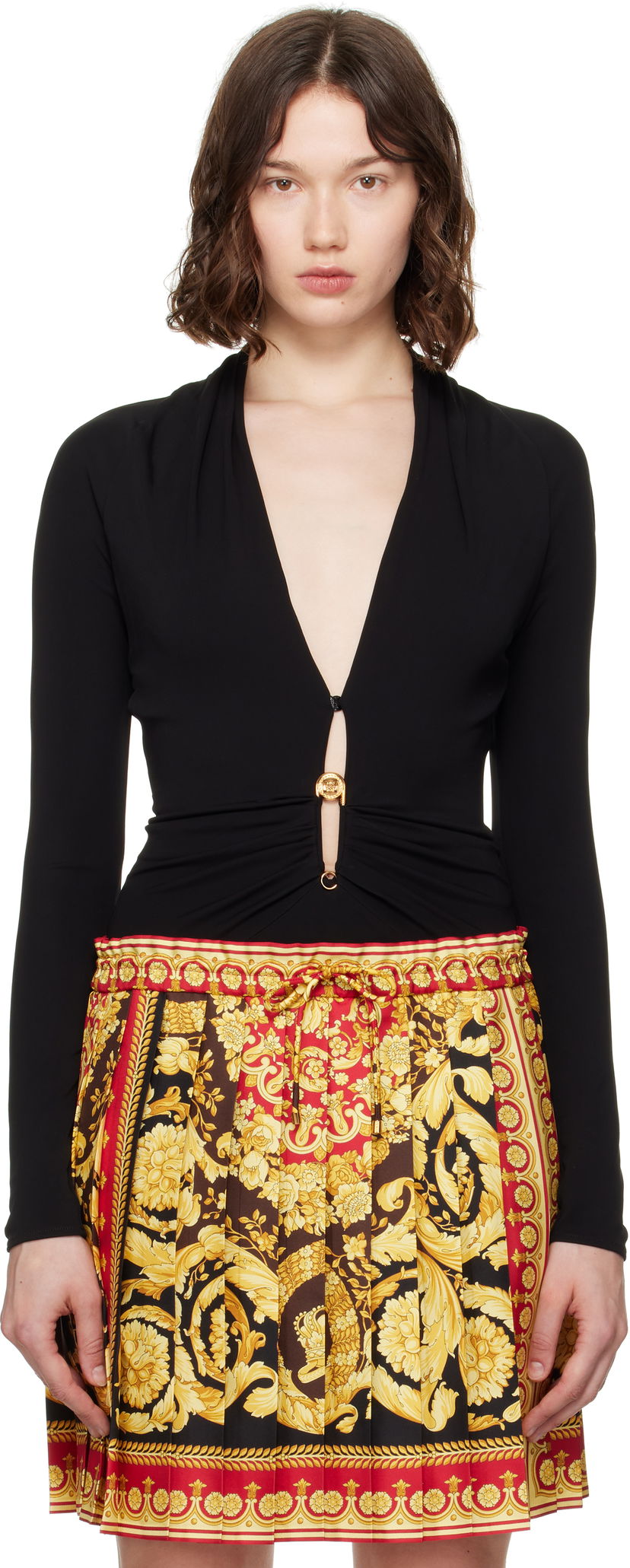 Vaatteet Versace Versace Safety Pin Draped Fitted Bodysuit Musta | 1021018_1A14475