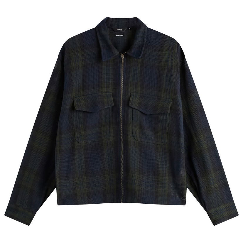 Takki BEAMS Mesh Check Shirt Jacket, Size Small Tummansininen | 1111-1286-147-79