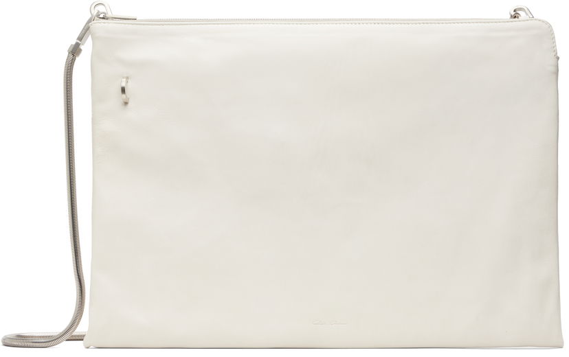 Olkalaukku Rick Owens Concordians Leather Pouch with Silver-tone Chain Strap Valkoinen | RR02E1417 LBHH