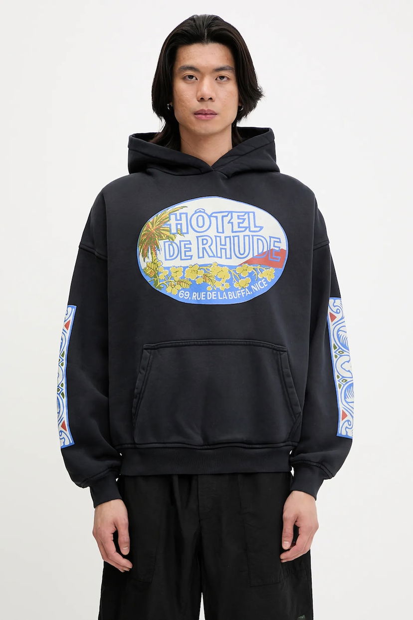 Huppari Rhude RHUDE Hotel Print Hoodie Musta | RHSS25HO01012