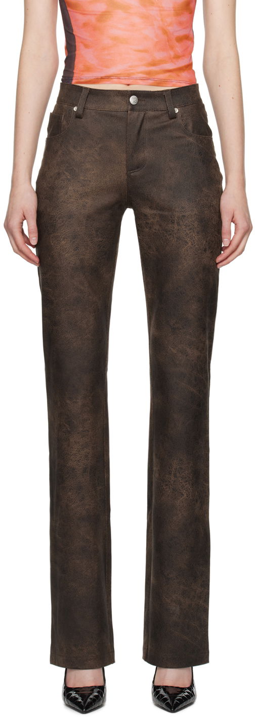 Housut MISBHV Cracked Faux-Leather Trousers Ruskea | 231W310