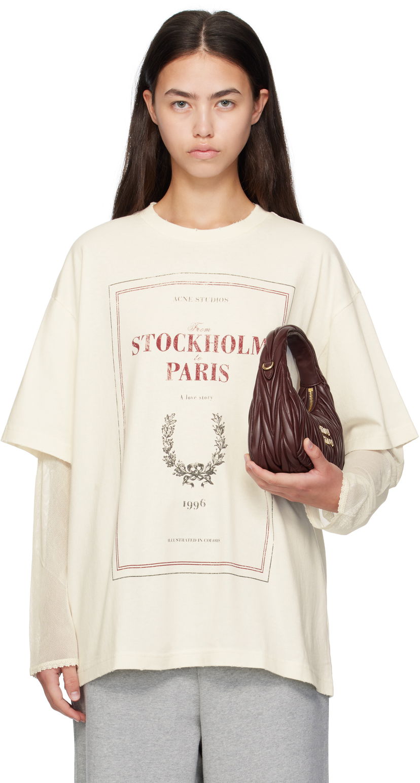 T-paita Acne Studios Acne Studios Layered Print T-Shirt Beige | AL0496-