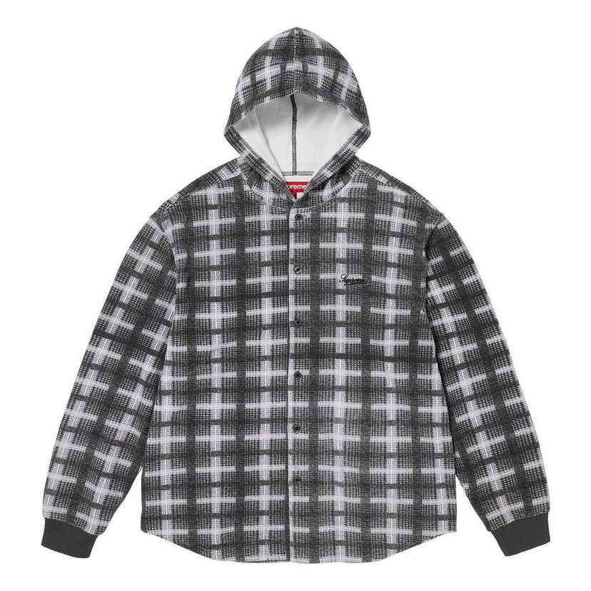 Paita Supreme Plaid Knit Hooded Shirt Jacket Musta | SUP-FW23-224