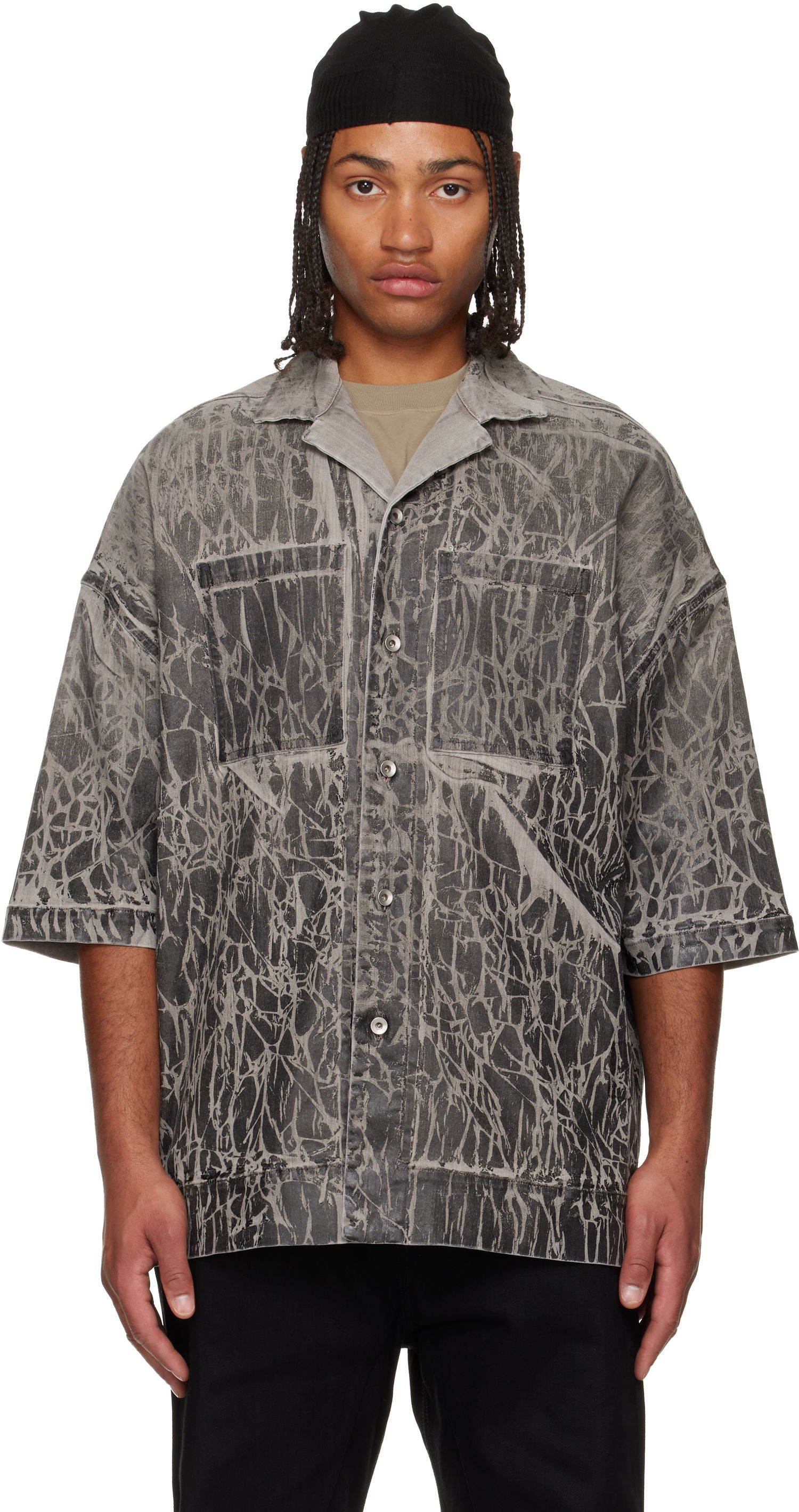 Paita Rick Owens DRKSHDW Concordians Magnum Tommy Short-Sleeve Patterned Denim Shirt Harmaa | DU02E7294 SDWF, 0