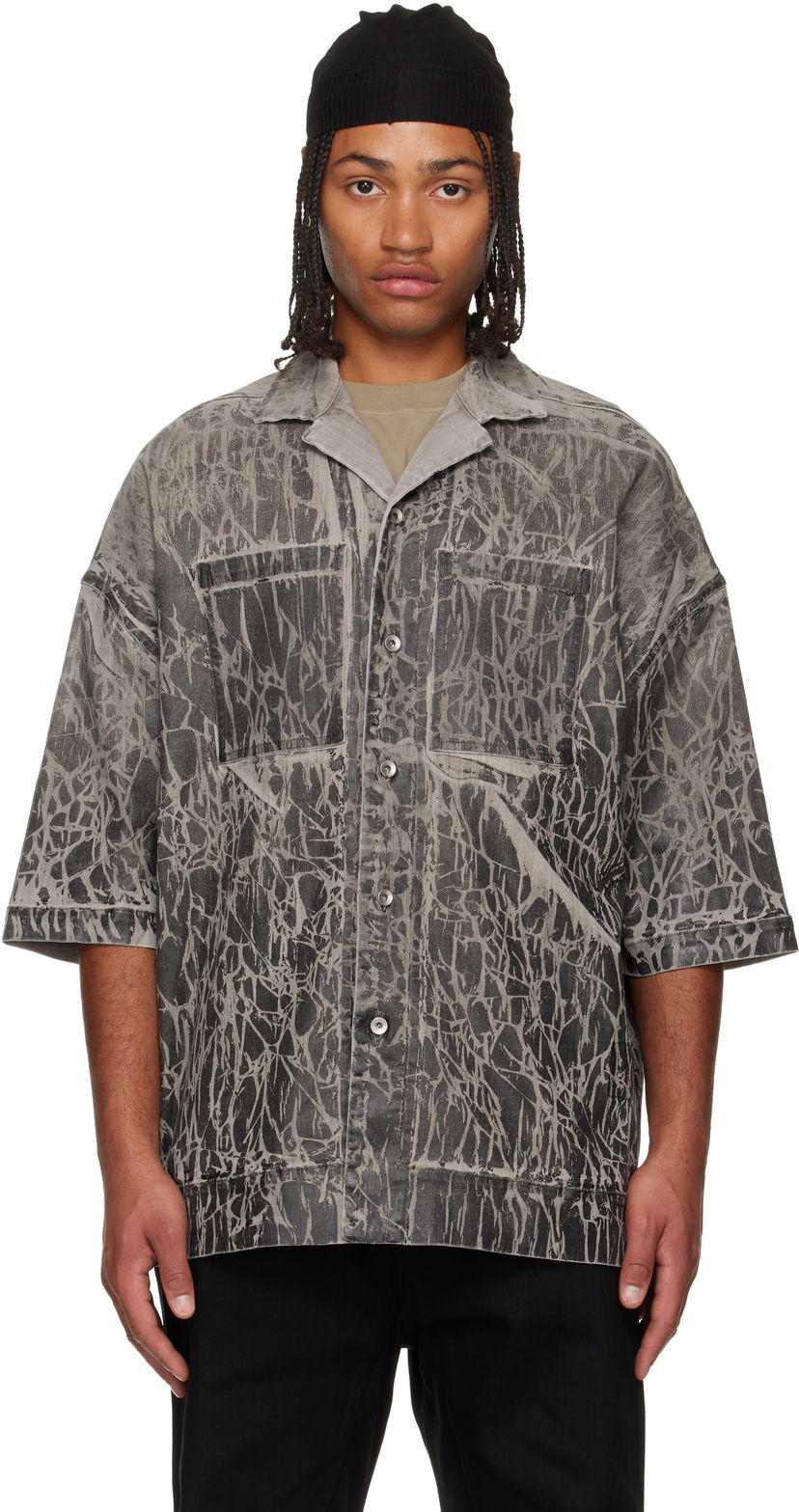 Paita Rick Owens DRKSHDW Concordians Magnum Tommy Short-Sleeve Patterned Denim Shirt Harmaa | DU02E7294 SDWF