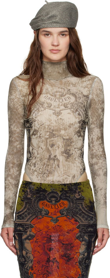 Body Jean Paul Gaultier Jean Paul Gaultier 'The Médaillon' Open Back Turtleneck Bodysuit Beige | 25/03-W-TO306-M006P-6965, 0