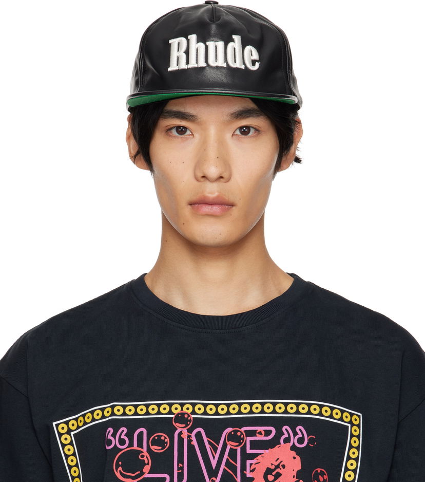 Korkki Rhude Rhude Logo Leather Cap Musta | RHPF25HA01459