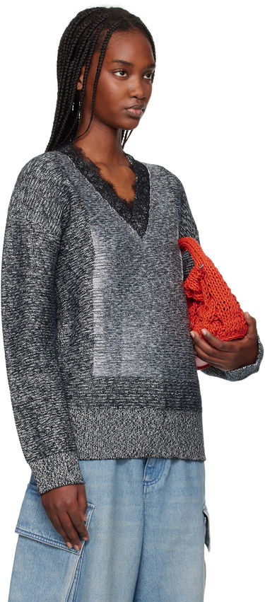 Villapaita JW Anderson JW Anderson V-Neck Lace Trim Sweater Harmaa | KW1400-YN0402, 1