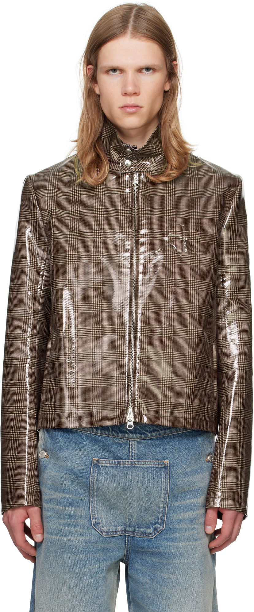 Takki Courrèges Courrèges Prince Of Wales Vinyl Biker Jacket Ruskea | 324CBL195VY0023