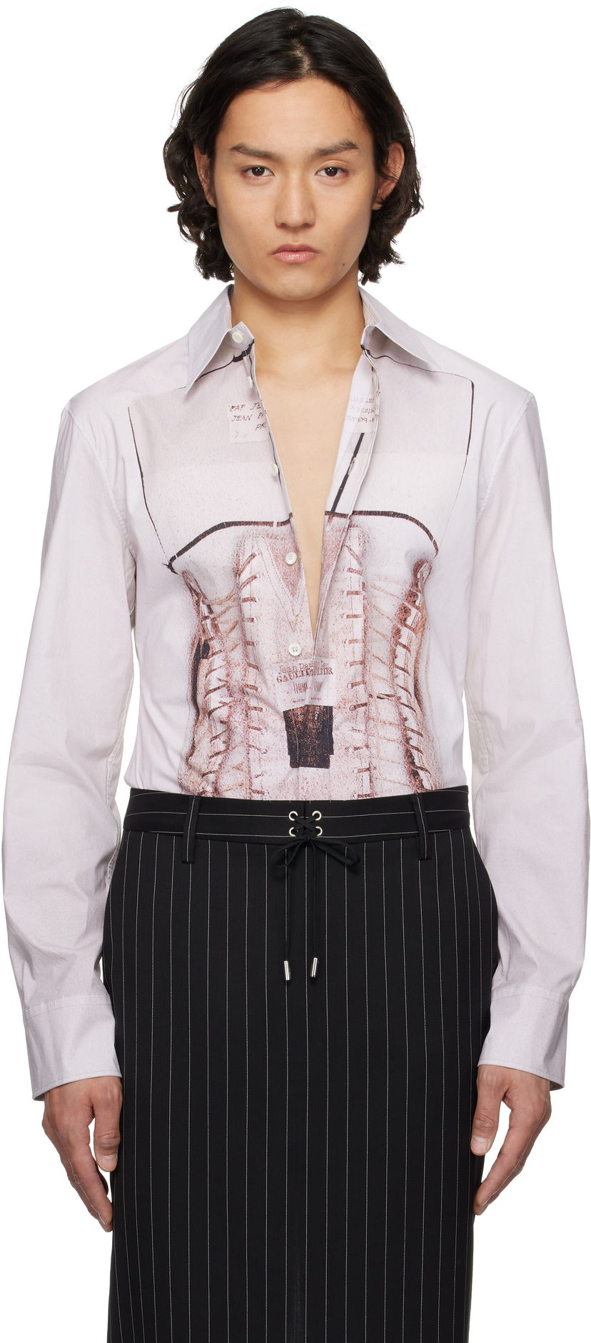 Paita Jean Paul Gaultier Jean Paul Gaultier Trompe-L'Œil Corset Print Shirt Valkoinen | 25/34-F-CH096-C071-260100
