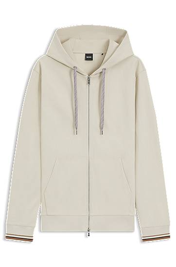 Huppari BOSS Zip-Up Hoodie with Patterned Drawcords Beige | 50543427, 0