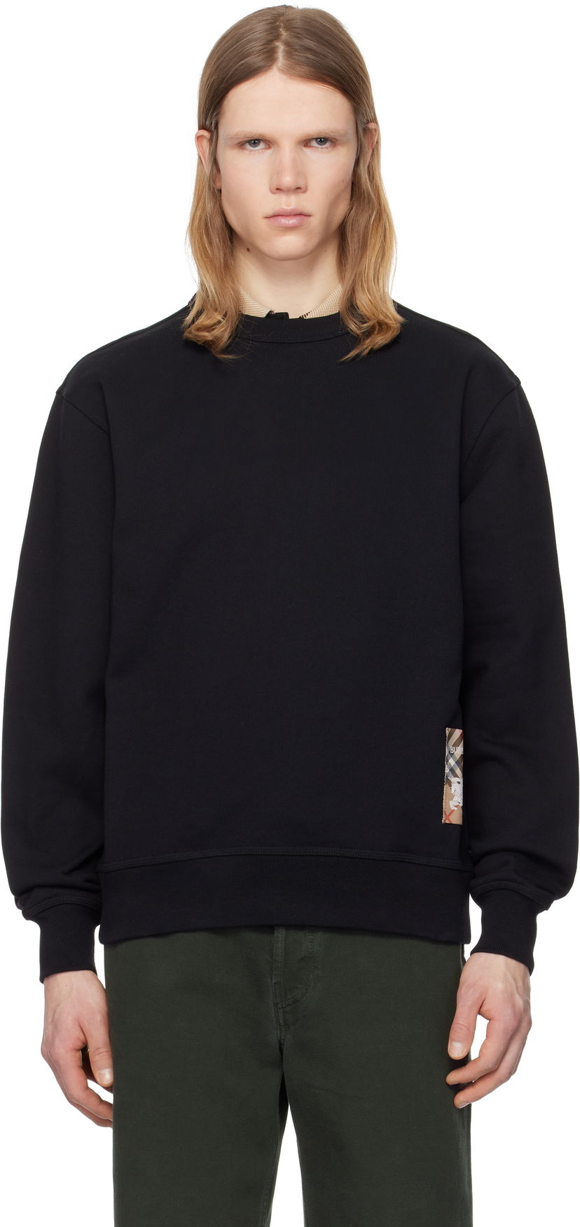 Villapaita Burberry Burberry Check Label Cotton Sweatshirt Musta | 8101889