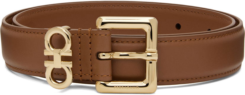 Vyöt FERRAGAMO Salvatore Ferragamo Double Gancini Fixed Belt Ruskea | 780417