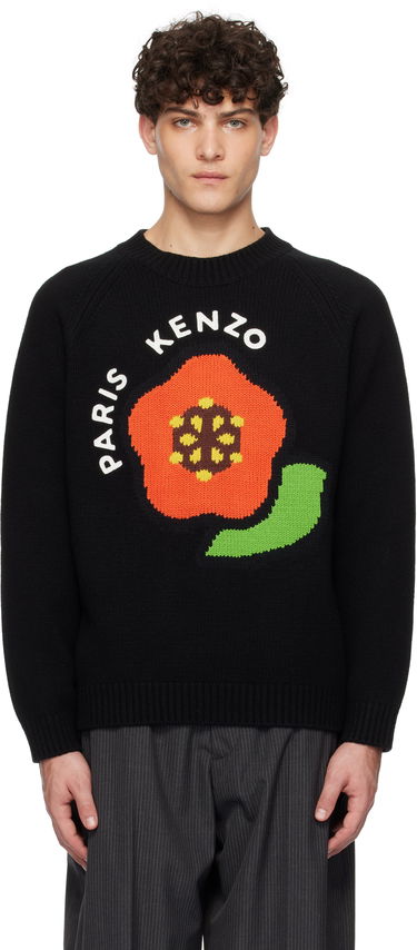 Villapaita KENZO Wool Sweater with Flower Applique Musta | FF55PU7223LA, 0
