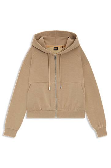 Huppari BOSS Oversized-fit zip-up hoodie with logo embroidery Beige | 50547813
