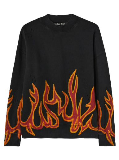 Villapaita Palm Angels GD Graffiti Flames Crewneck Musta | PMBA065F22FLE0051025