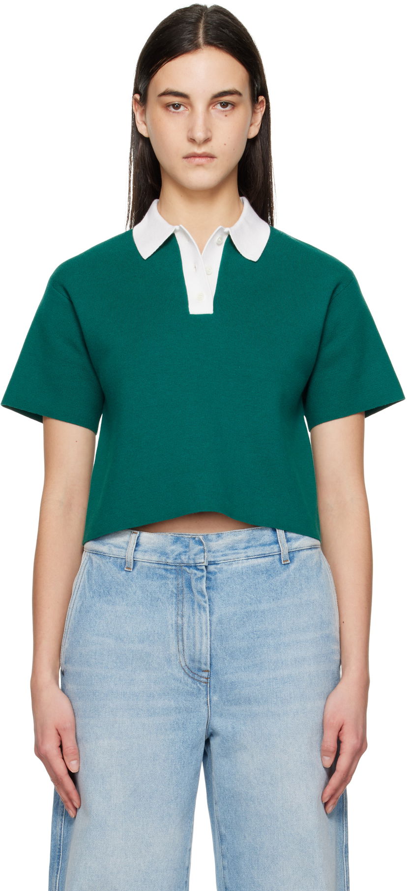 Poolopaita JW Anderson JW Anderson Cropped Knitted Polo Vihreä | KW1358-YN0398