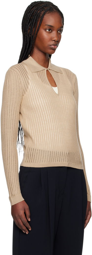 Villapaita Max Mara Max Mara Ribbed Keyhole Polo Top Beige | 2516361021600, 1