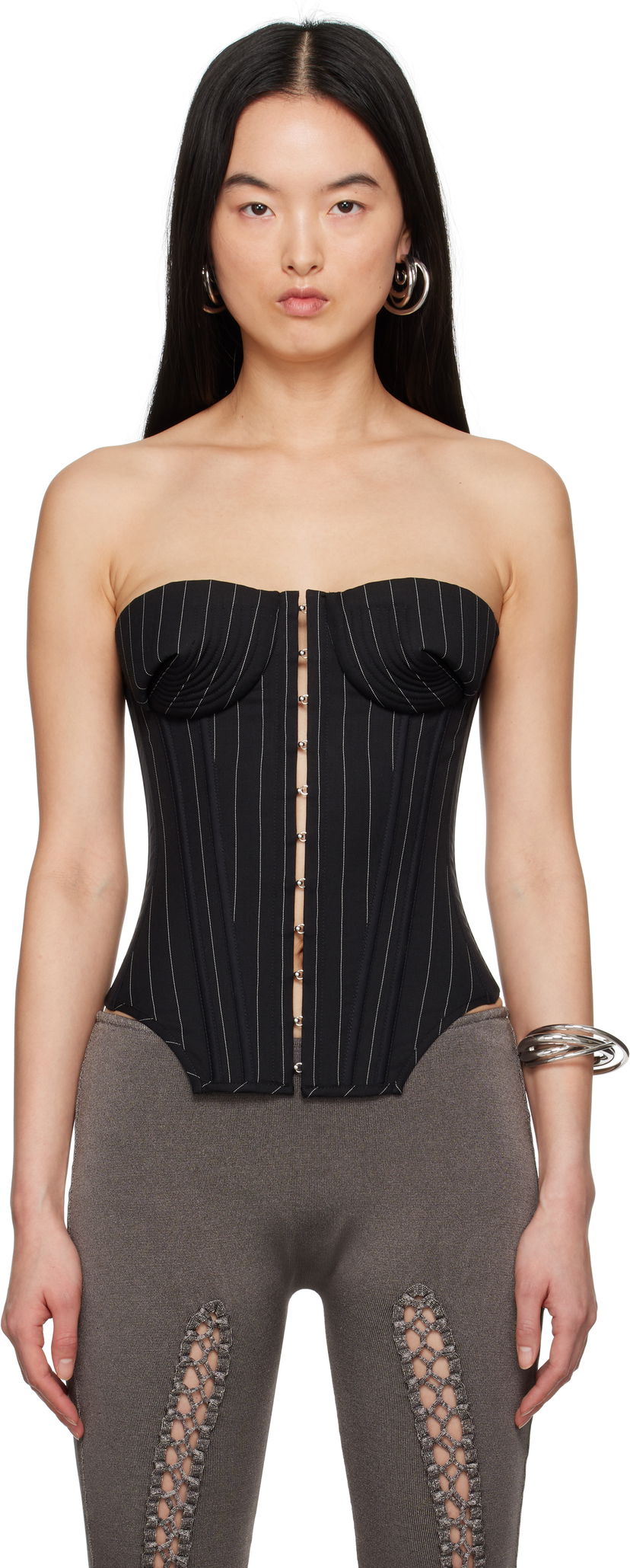 Rintaliivit Jean Paul Gaultier Jean Paul Gaultier 'The Bi-Material Suit' Pinstripe Corset Musta | 25/33-F-ST023-C074-0001
