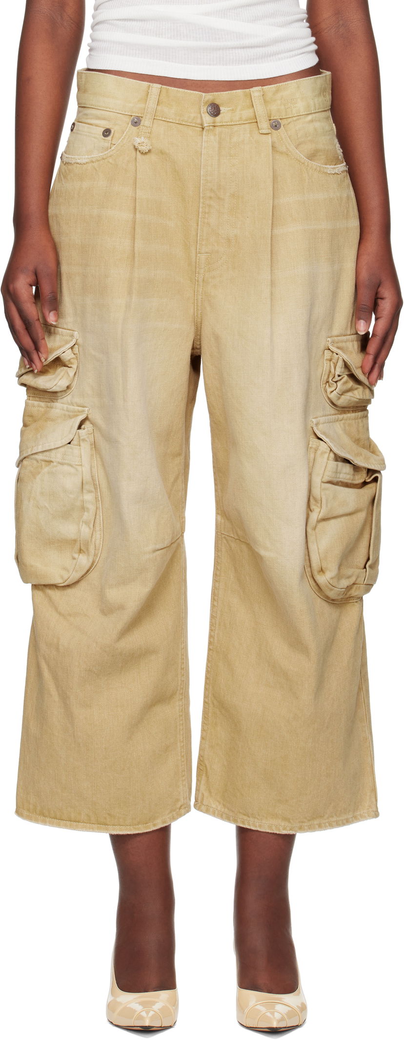 Cargo housut R13 R13 Cropped Multi Pocket Cargo Pants Beige | R13WD246-D235A