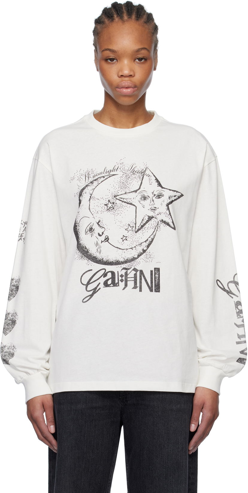 T-paita GANNI GANNI Future Heavy Long Sleeve T-Shirt Valkoinen | T4064