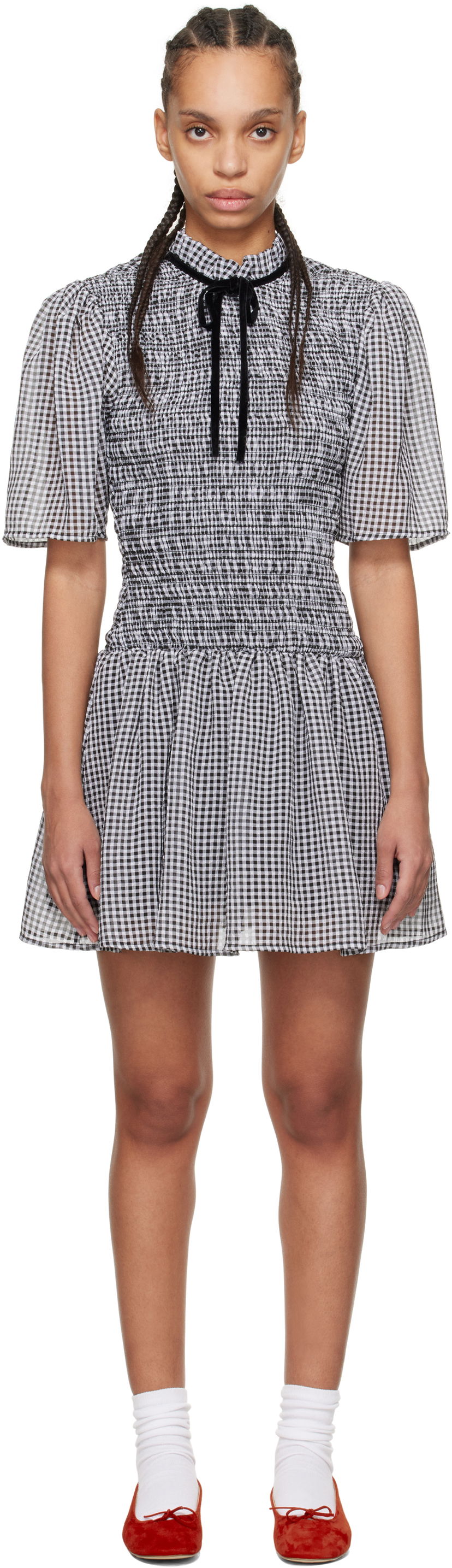 Mekko GANNI GANNI Sheer Check Smock Mini Dress Musta | W0034