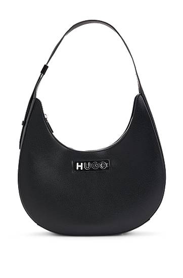 Olkalaukku BOSS HUGO Faux-Leather Hobo Bag with Metallic Logo Musta | 50541808