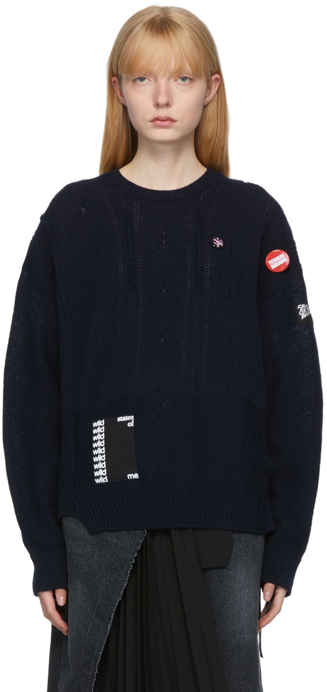 Villapaita RAF SIMONS Raf Simons Oversized Merino Reversed Braid Sweater Tummansininen | 211-W850