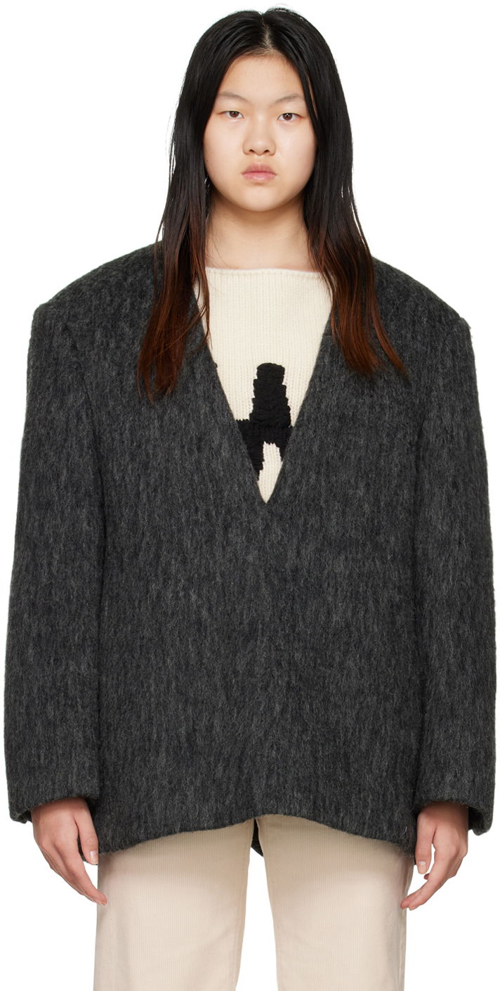 Takki We11done We11done Y-Neck Fuzzy Jacket Harmaa | WD-JK3-22-020-W-DG