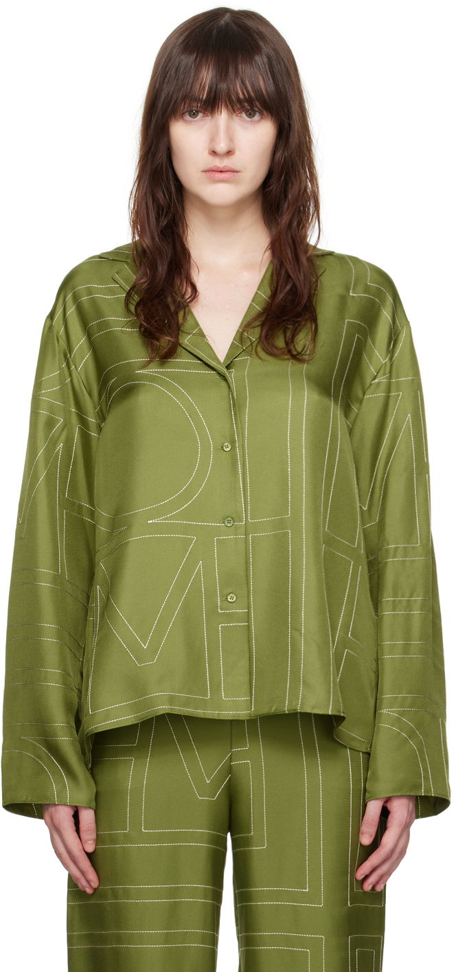 Paita TOTEME TOTEME Monogram Embroidered Shirt Vihreä | 241-WRT976-FB0089