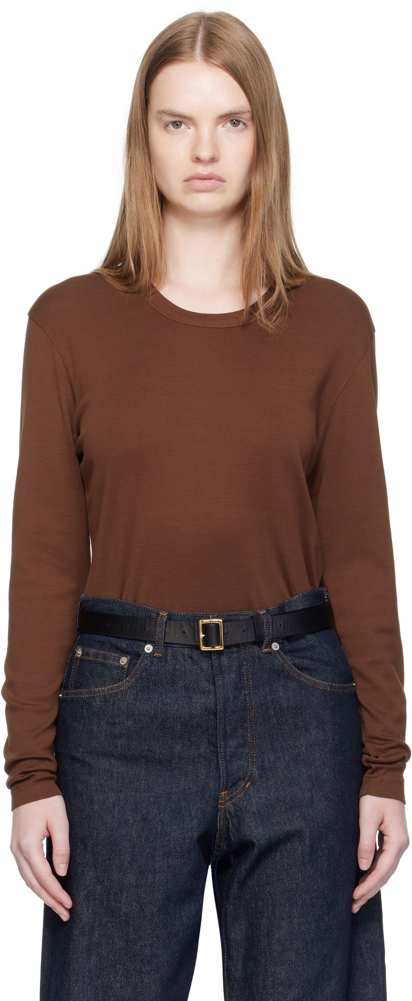 T-paita LEMAIRE Rib Long Sleeve T-shirt Ruskea | TO1441 LJ1016