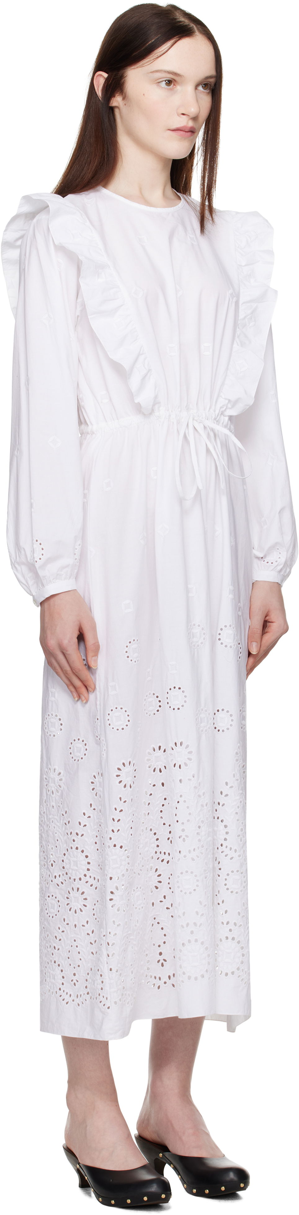Mekko A.P.C. A.P.C. Ginger Eyelet Ruffle Midi Dress Valkoinen | COHFF-F35154, 1