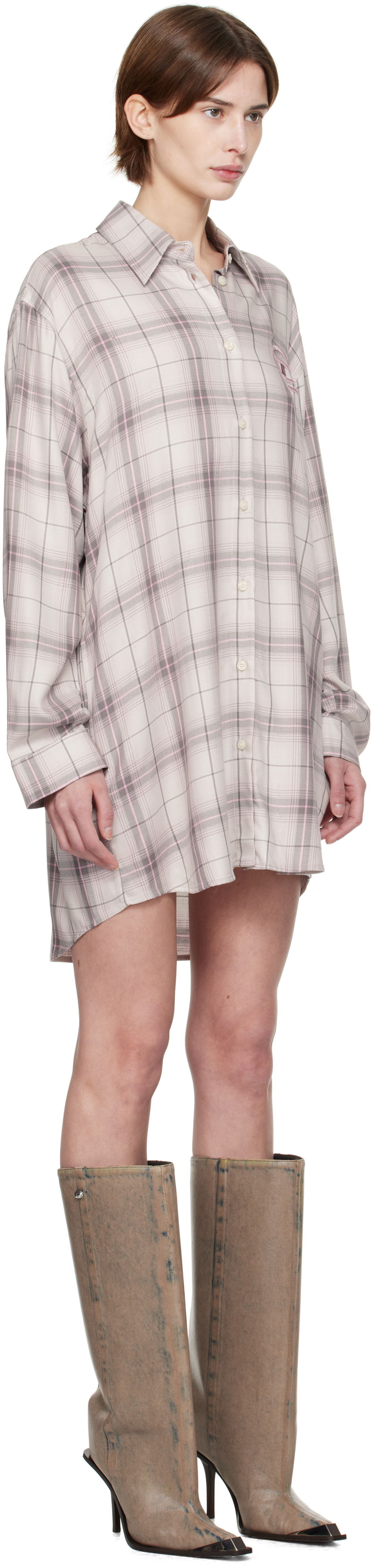 Paita Diesel Diesel D-Dalis-Q1 Plaid Minidress Beige | A16836 0HQAN, 1