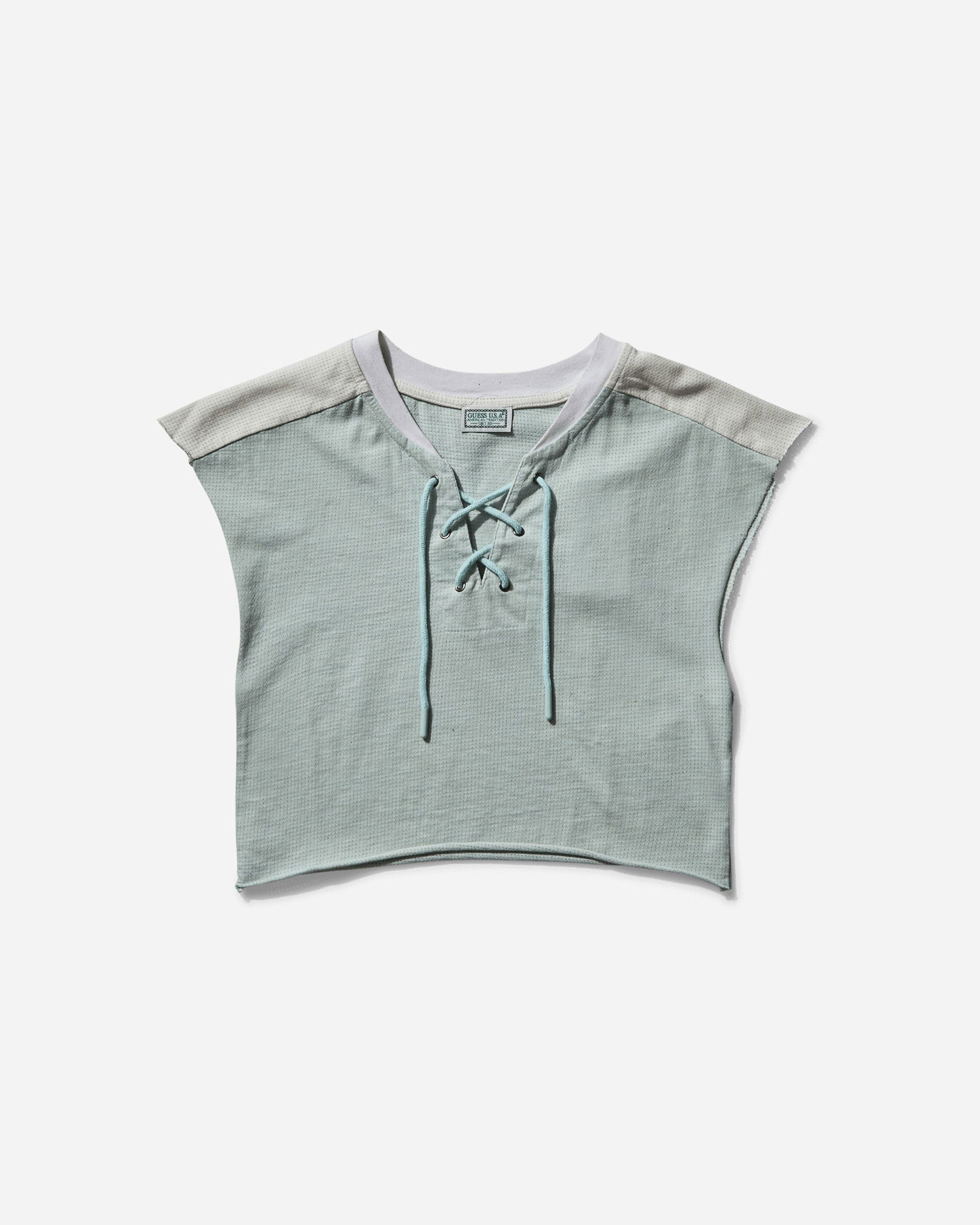 Crop top GUESS Piqué Mesh Lace-Up Crop Top Vihreä | W5GP02KCPJ0 F8S6, 1