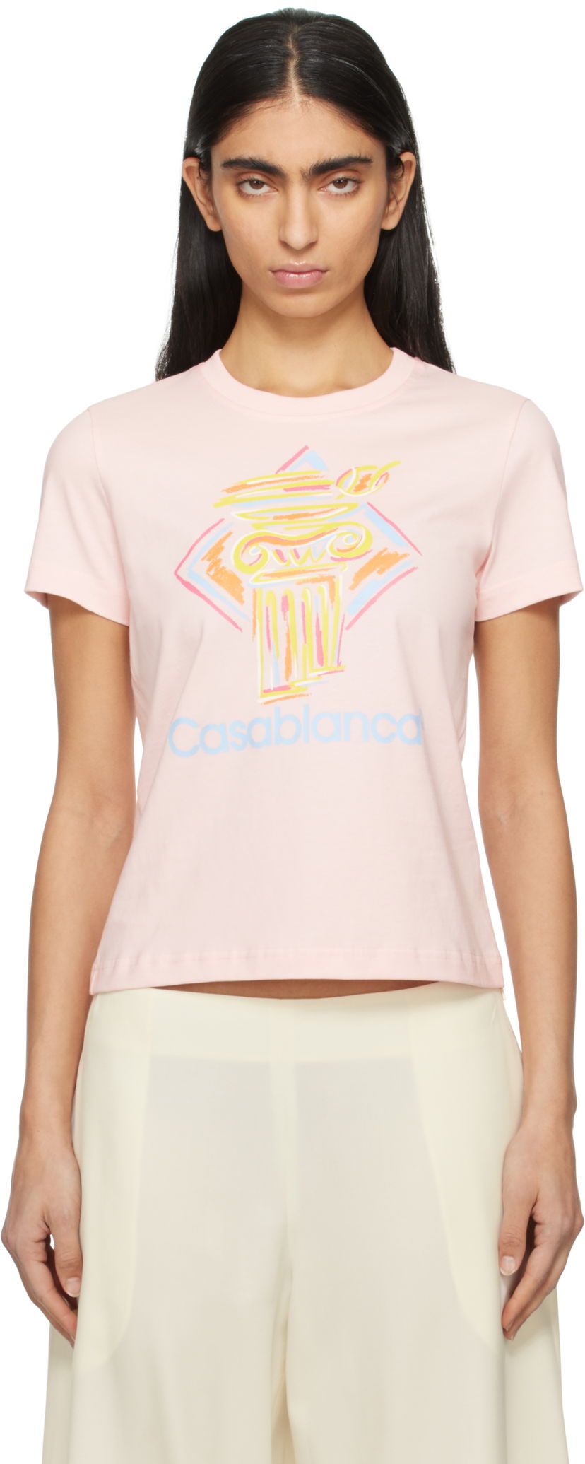 T-paita Casablanca Diamond Column Graphic T-Shirt Vaaleanpunainen | WPS25-JTS-020-01