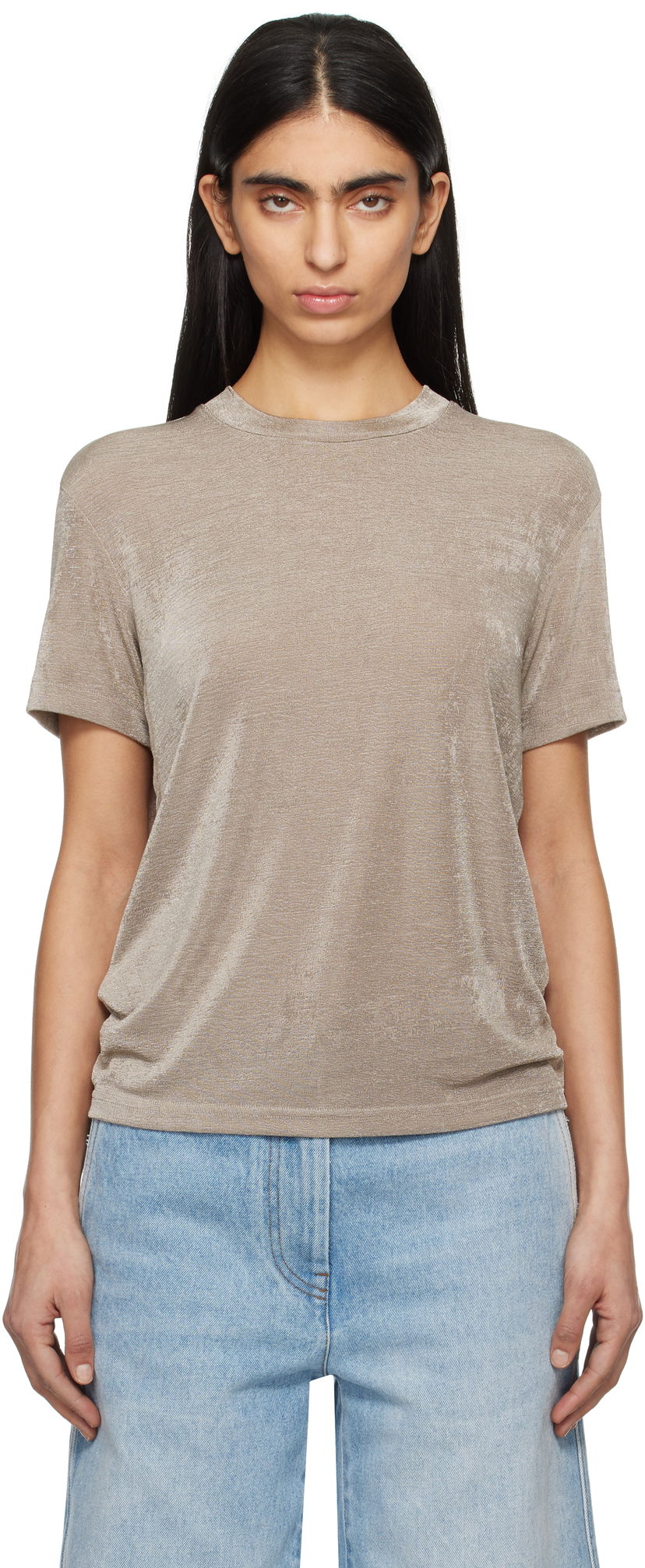 T-paita AMI AMI Paris Shiny Jersey Short Sleeve T-Shirt Beige | FTS146.JE0110