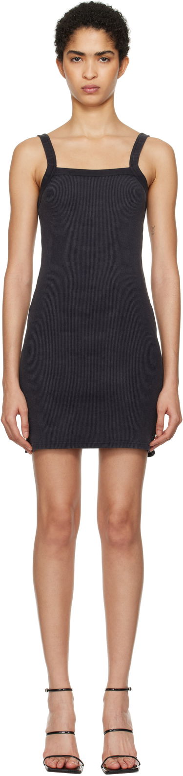Mekko Alexander Wang Alexander Wang Waffle-Knit Stretch Cotton Mini Dress Musta | 8C4246605W, 0