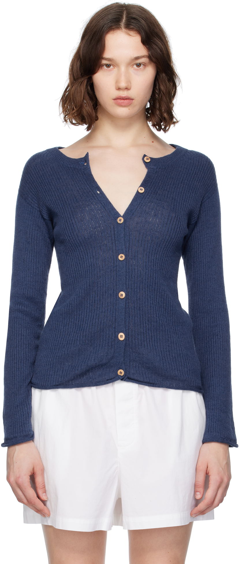 Villapaita Baserange Baserange Ribbed Knit Cardigan Sininen | KDRC-LI-SU25