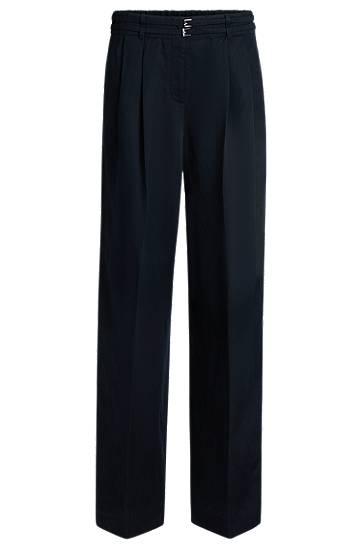 Housut BOSS Relaxed Fit Wide Leg Trousers Tummansininen | 50538045