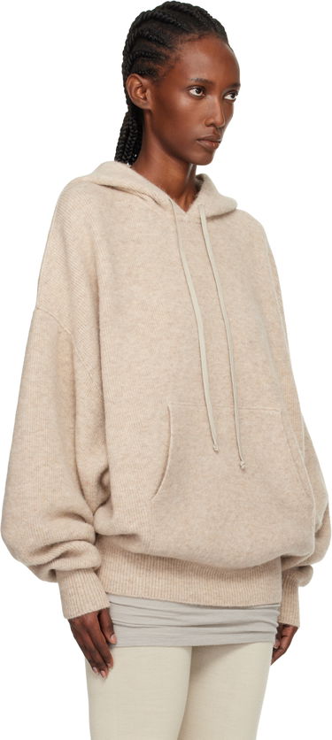 Huppari Rick Owens Concordians Hun Oversized Knitted Hoodie with Kangaroo Pocket Beige | RO02E4660 KWP, 1