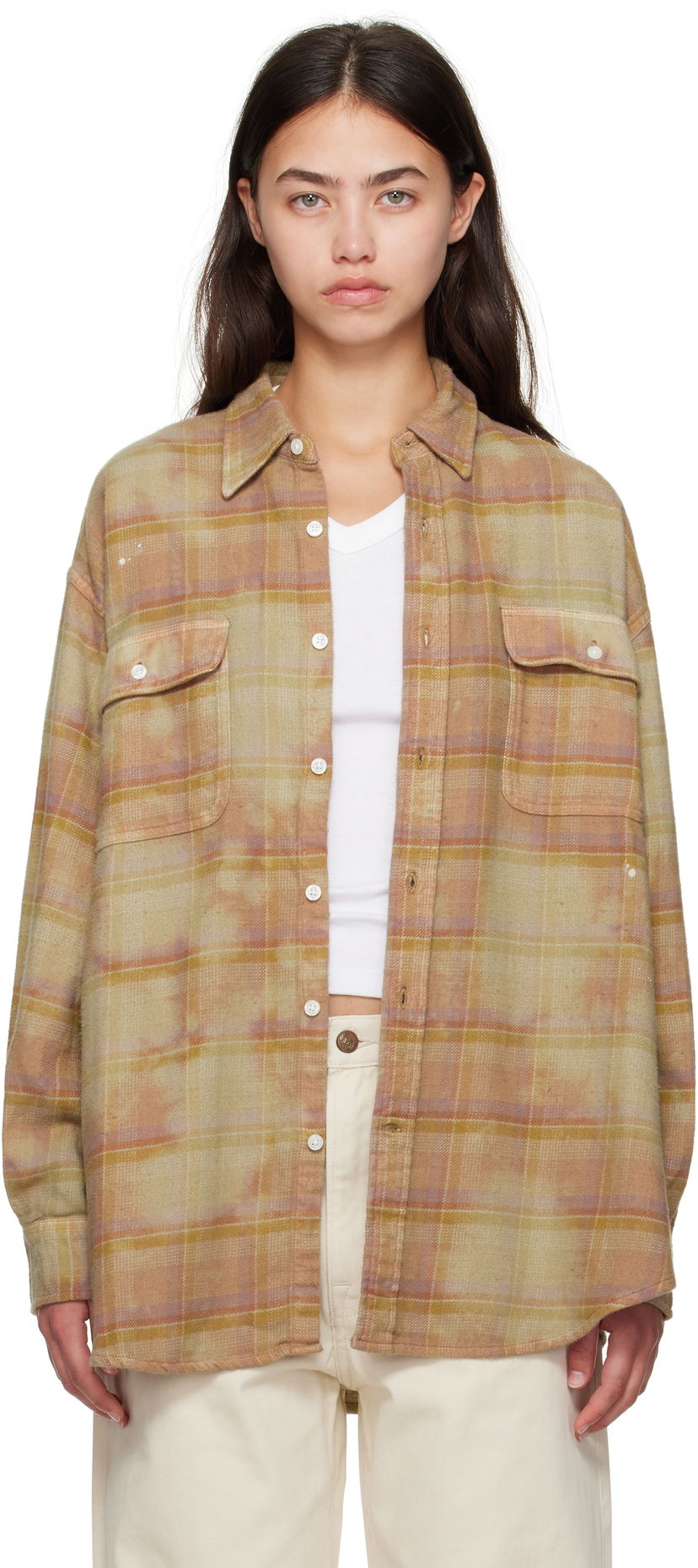 Paita R13 R13 Boyfriend Plaid Shirt Beige | R13WR415-R550B