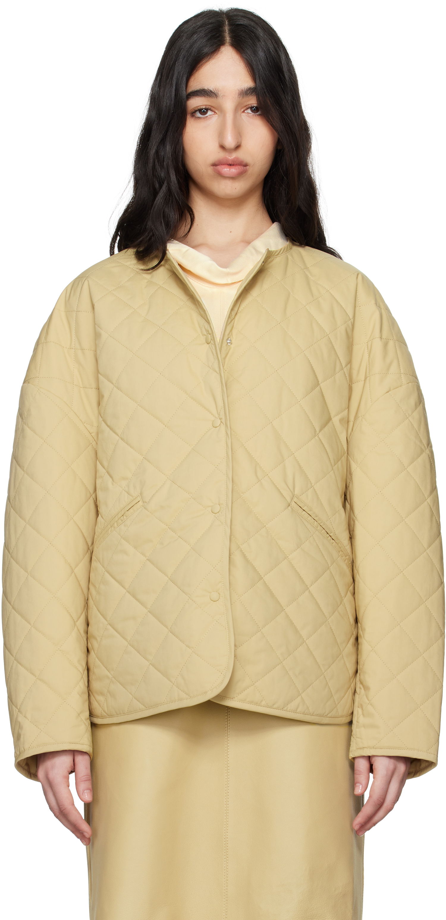 Puffer takki TOTEME TOTEME Quilted Snap Button Jacket Beige | 242-WRO1116-FB0157, 0