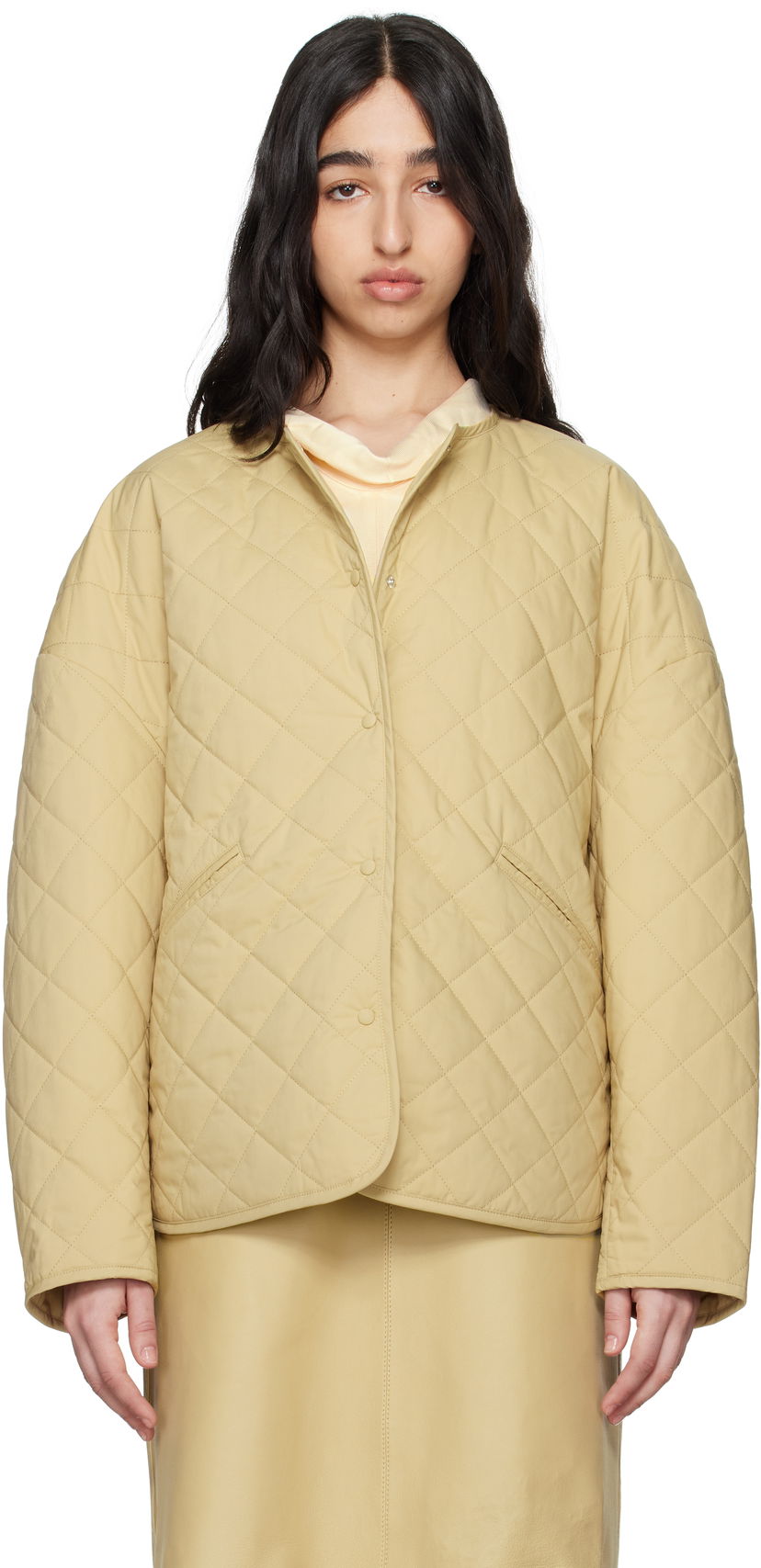 Puffer takki TOTEME TOTEME Quilted Snap Button Jacket Beige | 242-WRO1116-FB0157