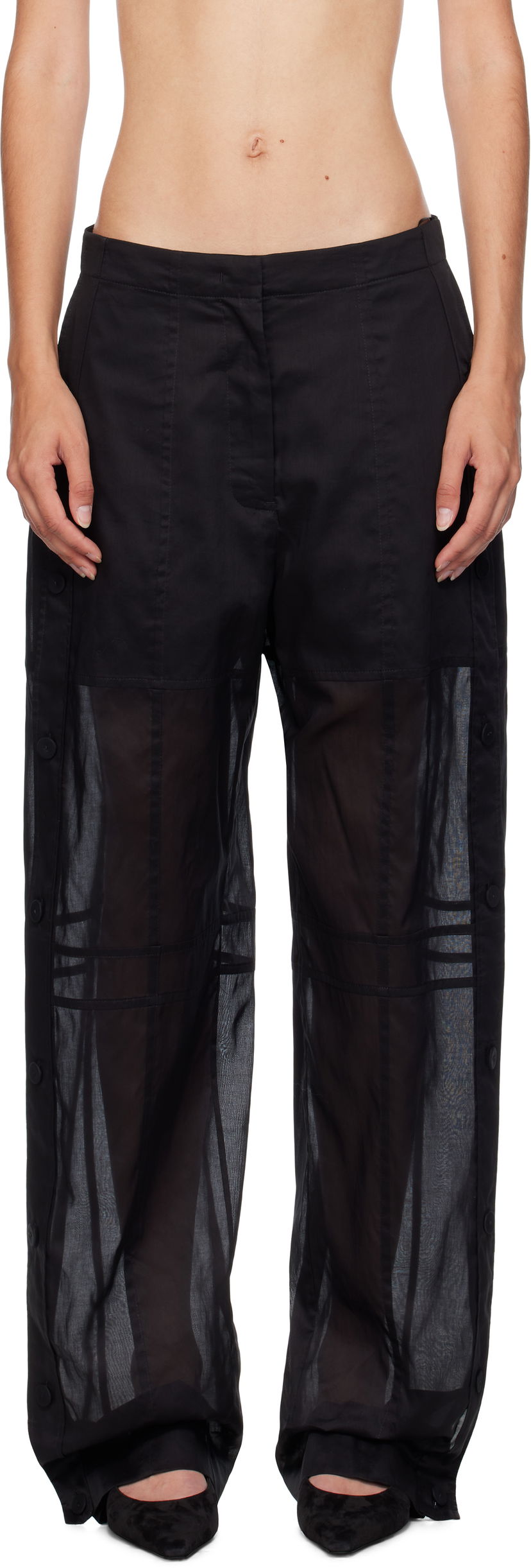 Housut Jil Sander Jil Sander Cotton Muslin Snap Button Trousers Musta | J01KA0185_J45014