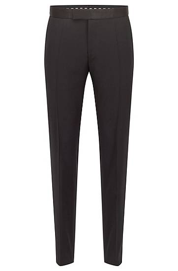 Housut BOSS Slim-Fit Tuxedo Trousers in Virgin-Wool Serge Musta | 50469186