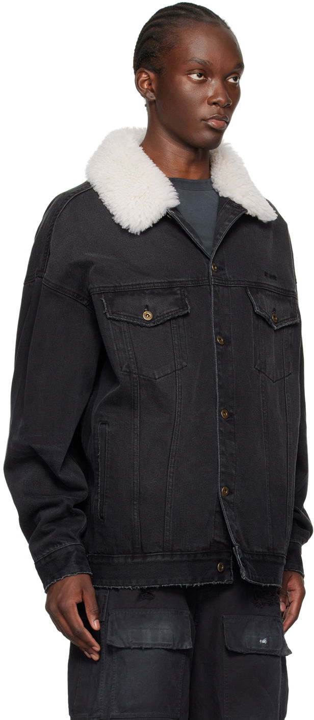 Takki We11done Oversized Denim Jacket with Fur Collar Musta | WD-DJ2-24-363-U-BK, 1