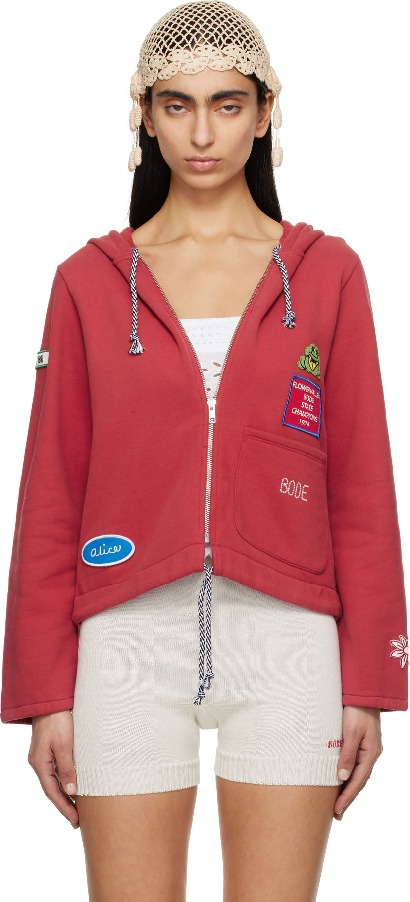 Huppari Bode Bode Camper Cropped Zip Hoodie Punainen | WRS25CS028