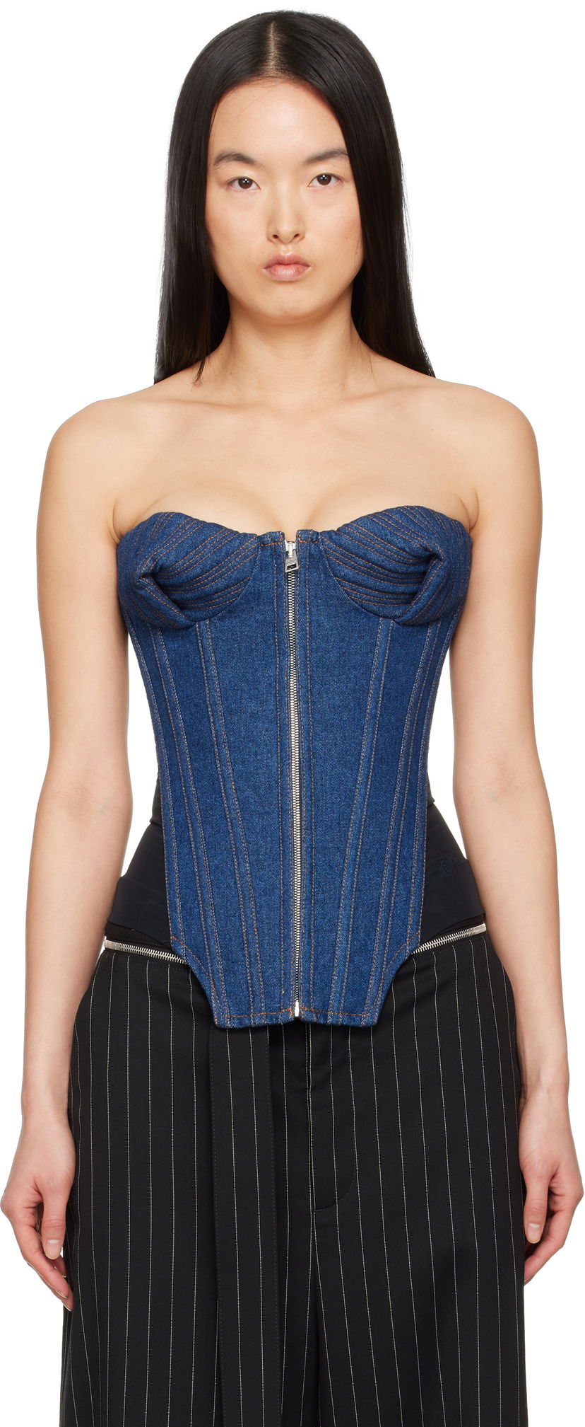 Body Jean Paul Gaultier Jean Paul Gaultier 'The Bi-Material' Denim Corset Top Sininen | 25/33-F-ST022-D015-5500
