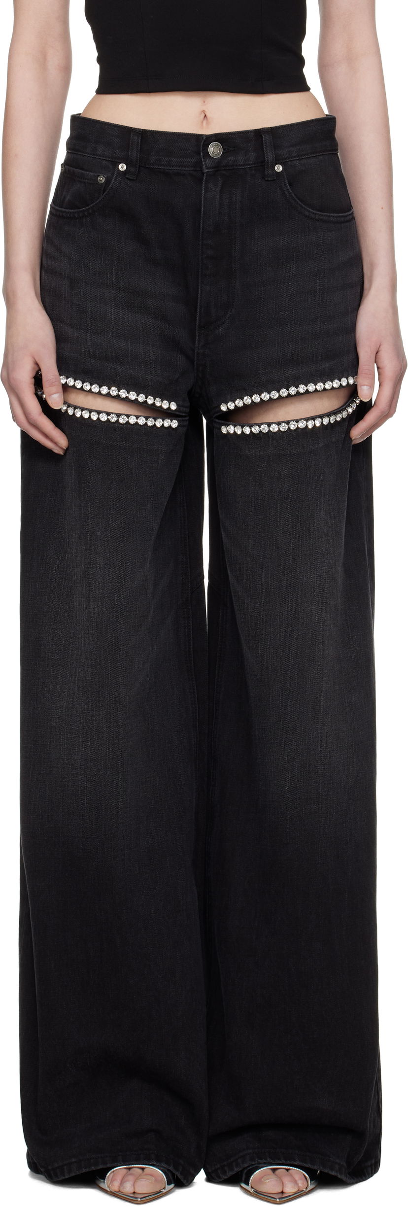 Jeans Area AREA Wide Leg Crystal Slit Jeans Musta | 0000P02333