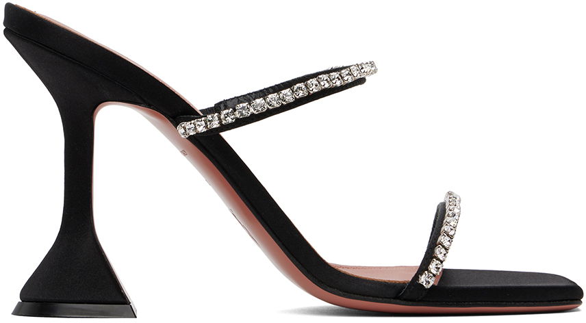 Asusteet Amina Muaddi Amina Muaddi Gilda Crystal-Embellished Satin Heeled Sandals Musta | GILDA SLIPPER CL SATIN, 0